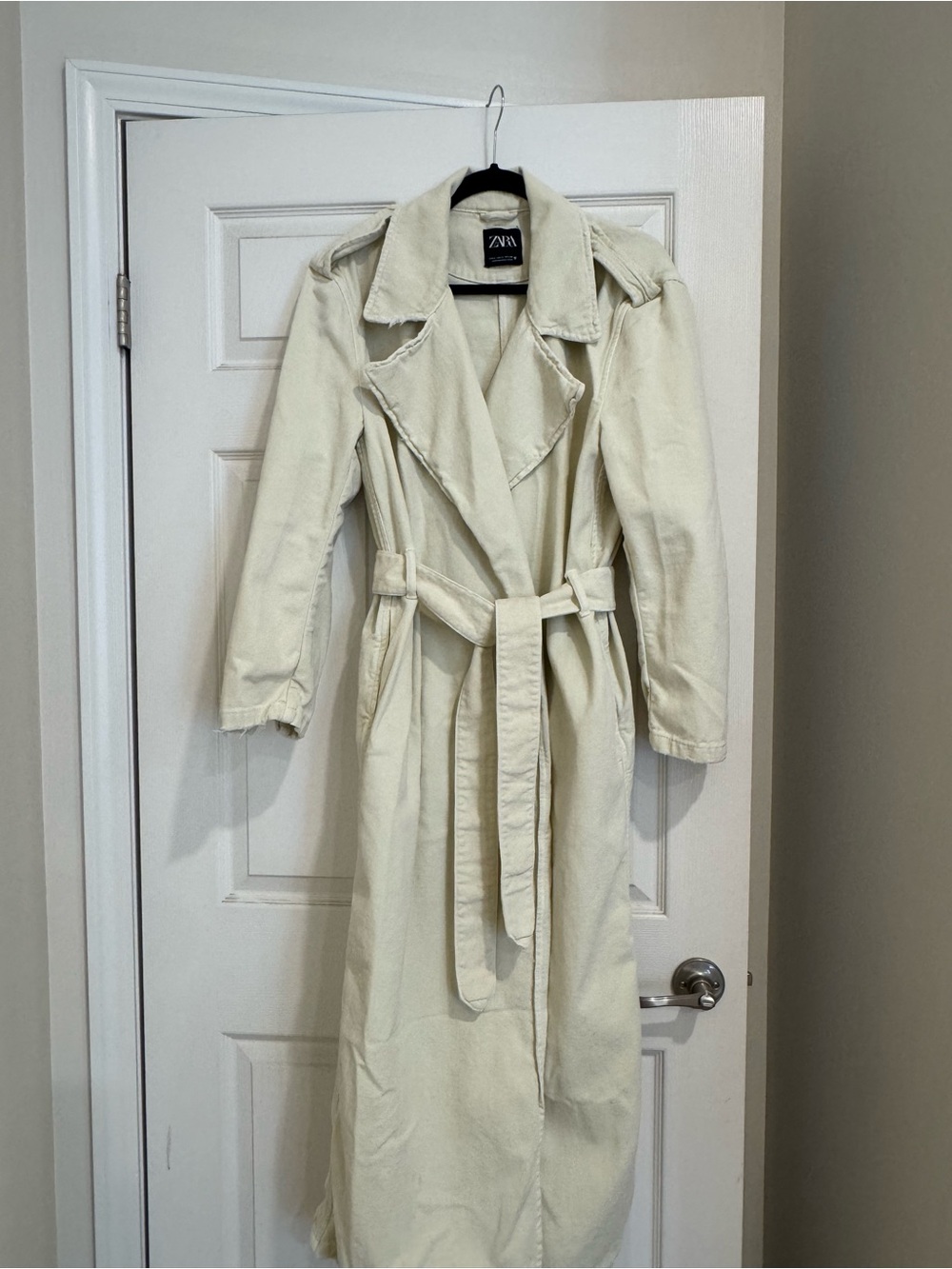 Zara Cream Long Belted Trench Coat